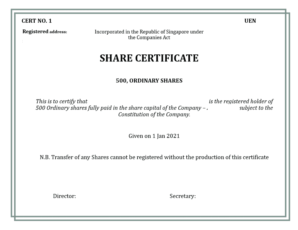 giấy chứng nhận cổ phần công ty singapore