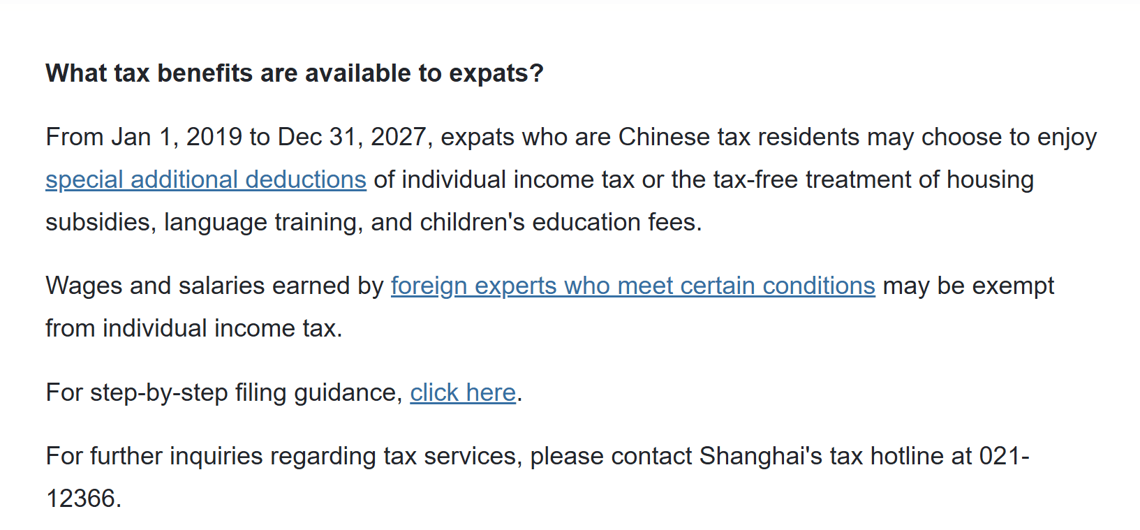 Ưu đãi thuế thu nhập cá nhân dành cho người nước ngoài tại Trung Quốc (Nguồn: Shanghai Tax)