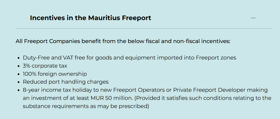 Chính sách hỗ trợ doanh nghiệp tại Khu Freeport Mauritius